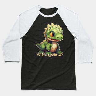 Cute Green Adorable Chibi T-Rex Isometric Dinosaur Baseball T-Shirt